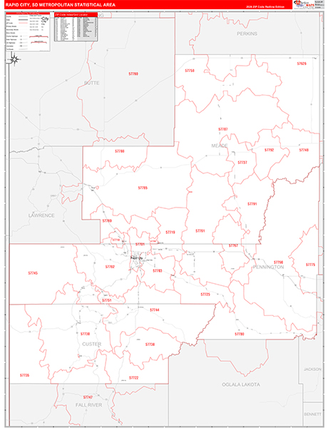 Rapid City Metro Area Zip Code Wall Map